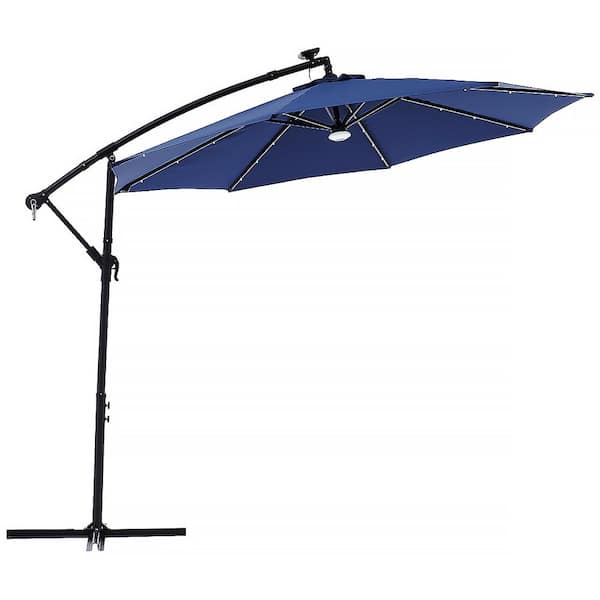 Barton 10 ft. Outdoor Cantilever Solar LED Patio Offset Hanging Umbrella in Blue