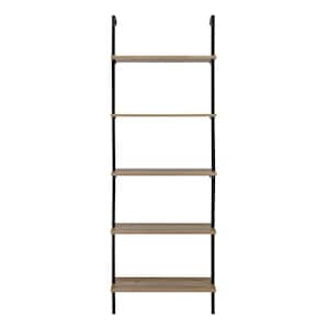 Everett 68.5 in. W x 23.62 in. D x 9.88 in. 5-Tier Open Display Ladder Decorative Wall Shelf - Black/Light Walnut