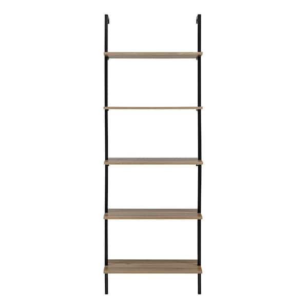 DANYA B Everett 68.5 in. W x 23.62 in. D x 9.88 in. 5-Tier Open Display Ladder Decorative Wall Shelf - Black/Light Walnut