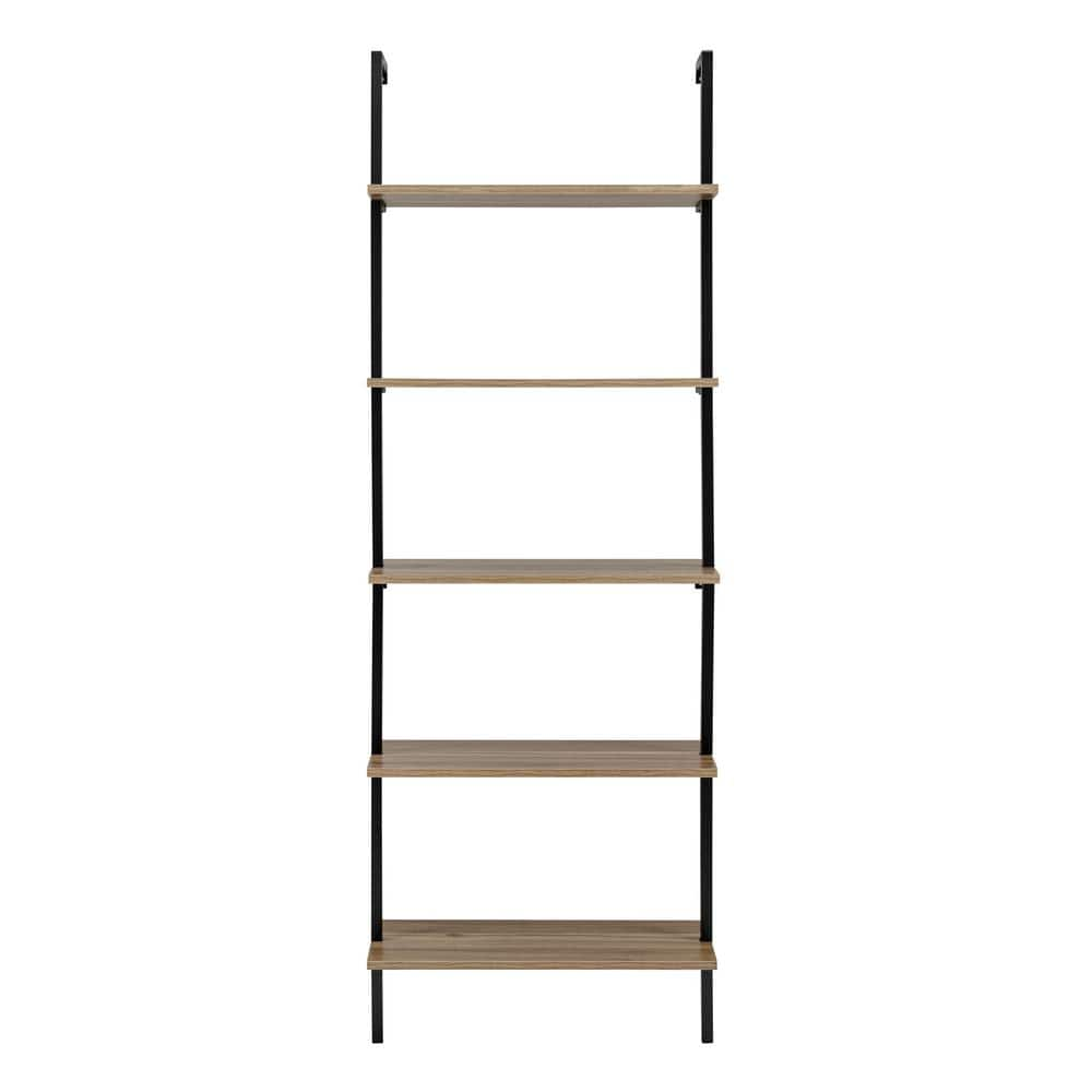 Everett 68.5 in. W x 23.62 in. D x 9.88 in. 5-Tier Open Display Ladder Decorative Wall Shelf - Black/Light Walnut -  DANYA B, GH22085WN