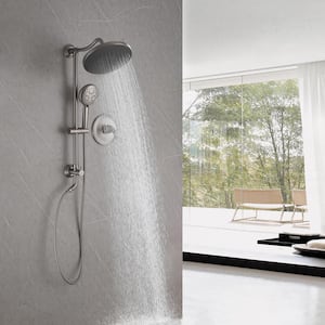 2-Spray Patterns 10 in. Wall Mount Dual Shower Heads 2.4 GPM with 5-Setting Hand Shower System in Brushed Nickel