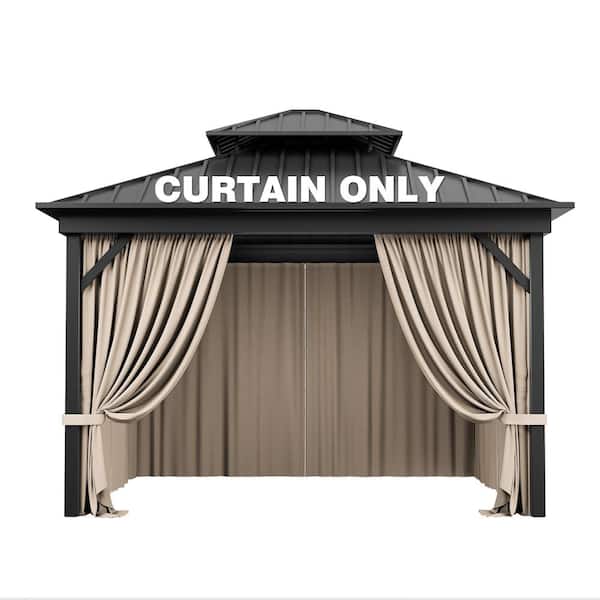 10 ft. x 10 ft. Universal Outdoor Privacy Curtains, Gazebo Curtain Replacement with Zipper Khaki (4-Side Curtain Only)