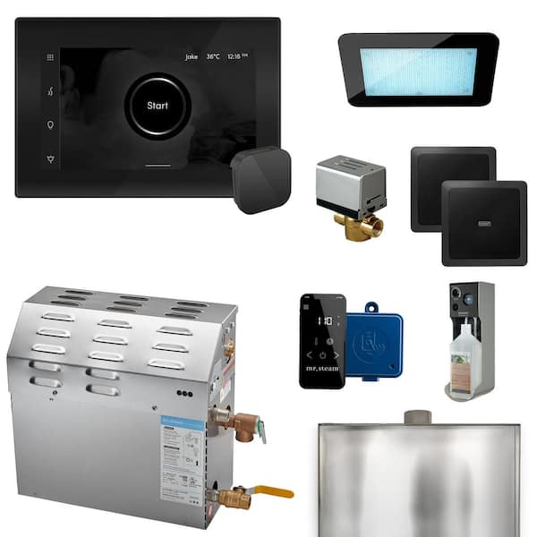 Mr. Steam MS (XDream) 6000-Watt Steam Generator with iSteamX Control and Aroma Glass Steamhead in Black Matte Black