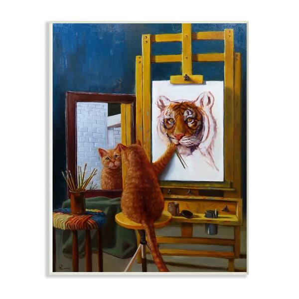 Stupell Industries 10 in. x 15 in. "Cat Confidence Self Portrait as a Tiger Funny Painting" by Artist Lucia Heffernan Wood Wall Art