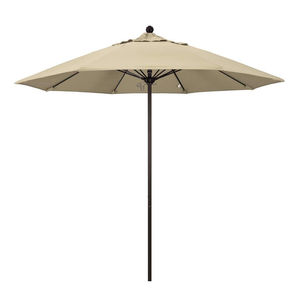 California Umbrella 9 Ft. Fiberglass Market Pulley Open Bronze Patio 