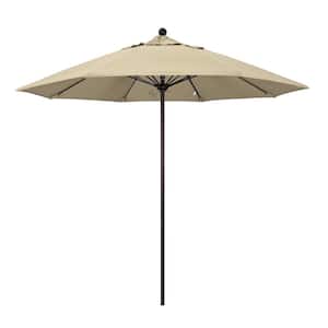 9 ft. Fiberglass Market Pulley Open Bronze Patio Umbrella in Beige Pacifica