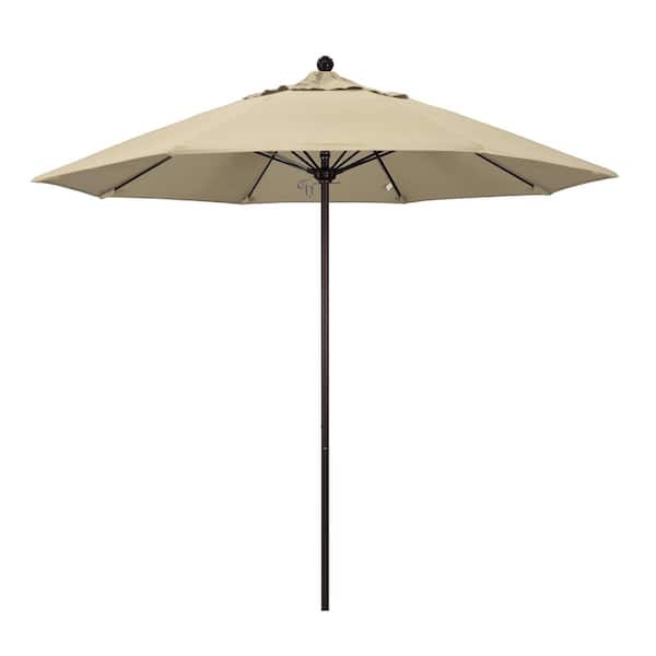 California Umbrella 9 ft. Fiberglass Market Pulley Open Bronze Patio Umbrella in Beige Pacifica