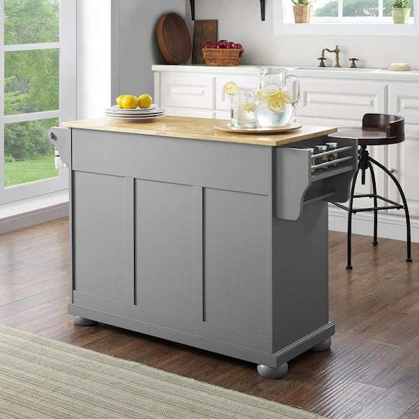 CROSLEY FURNITURE Alexandria Gray Kitchen Island with Wood Top