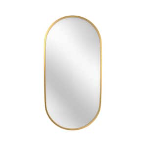 18 in. W x 36 in. H Oval Stainless Steel Metal Framed Gold Mirror, Vertical or Horizontal Hang
