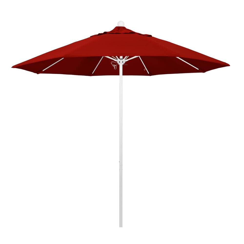 9 ft. White Aluminum Commercial Market Patio Umbrella with Fiberglass Ribs and Push Lift in Jockey Red Sunbrella price history on PriceWatchPro