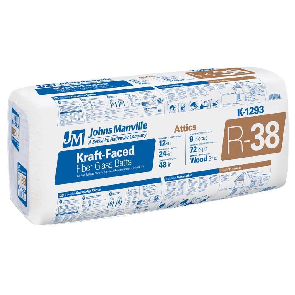 Johns Manville R-38 Kraft Faced Fiberglass Insulation Batt 24 in. W x ...