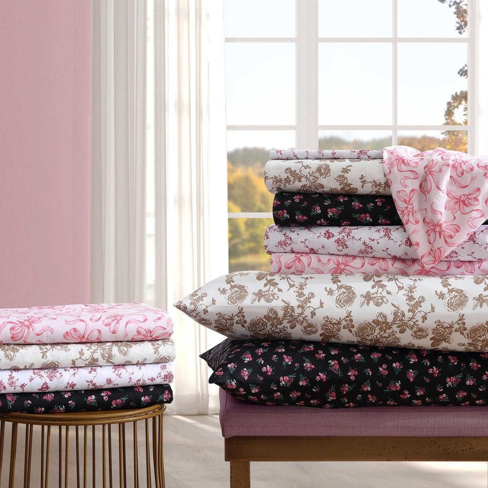 Full Black Floral Microfiber Sheet Set