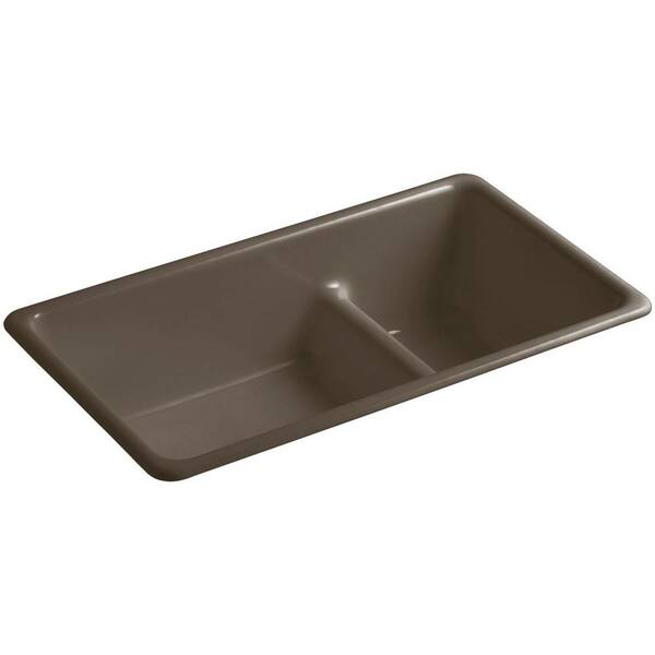 KOHLER Dual Mount Cast-Iron 33 in. Double Basin Kitchen Sink in Suede