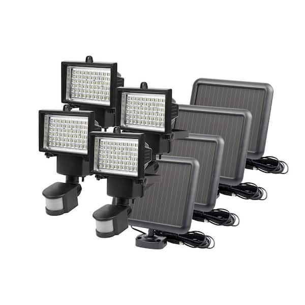 NATURE POWER 60 LED Integrated LED Black Outdoor Solar Powered Motion Activated Security Flood Light (4 Pack)