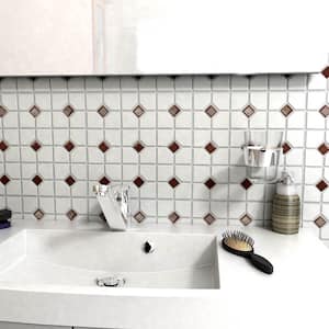 Oxford Matte White with Maroon Dot 11-1/2 in. x 11-1/2 in. Porcelain Mosaic Tile (9.4 sq.ft. /Case)