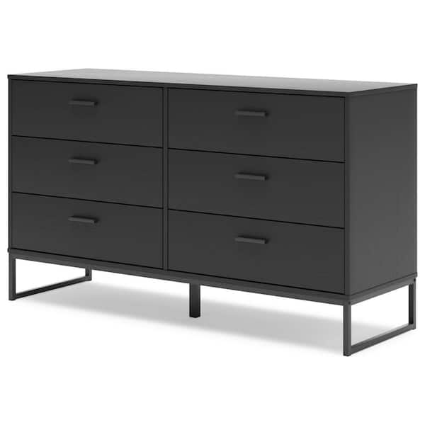 Socalle Black 6 Drawer 59.02 in. Dresser