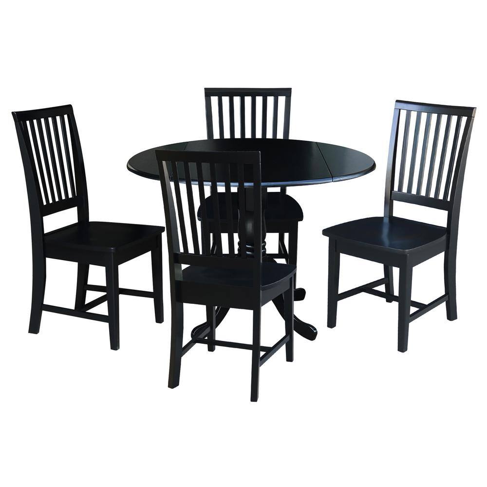 42" Black Solid Wood Round Dining Table Set with 4 Windsor Chairs