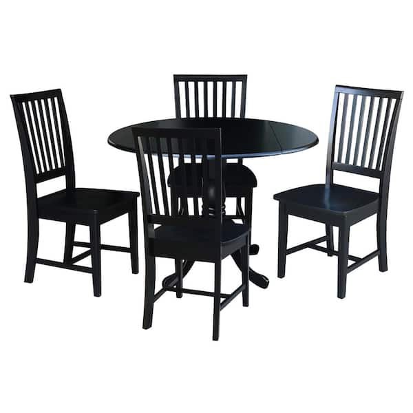 International Concepts 5-Piece 42 in. Black Dual Drop Leaf Table Set with 4-Mission Side chairs