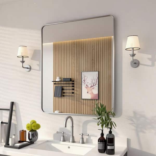 30 in. W x 36 in. H Rectangular Framed Wall Bathroom Vanity Mirror in Brushed Nickel