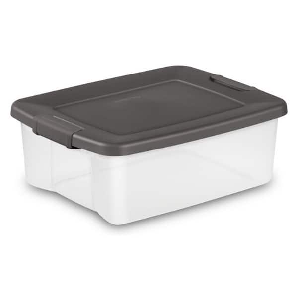25 Qt. Shelf Tote with Flat Gray Lid and Platinum Latches (18-Pack)