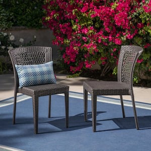 Dusk Gray Stackable Faux Rattan Outdoor Dining Chairs (2-Pack)