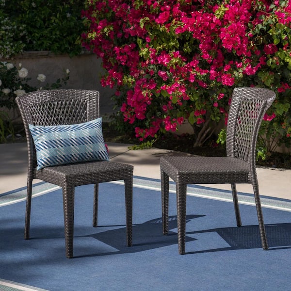 Noble House Dusk Gray Stackable Faux Rattan Outdoor Dining Chairs (2-Pack)