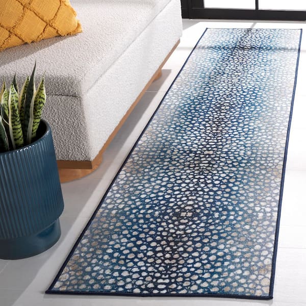 Journey Navy/Beige 2 ft. x 9 ft. Machine Washable Gradient Stone Runner Rug