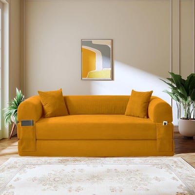 Modern 60 in. Yellow Corduroy Upholstery Queen Size Folding Sleeper Sofa Bed