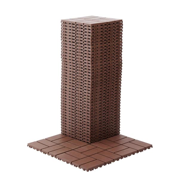 Amucolo 12 in. x 12 in. Waterproof Plastic Interlocking Deck Tiles in Brown for Poolside Balcony Backyard (Set of 44 Tiles)
