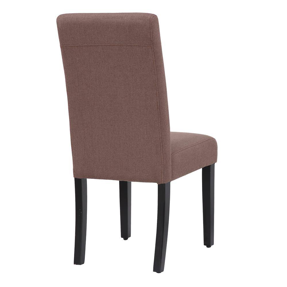 Brown Linen Upholstered Parsons Dining Chair with Rubberwood Legs