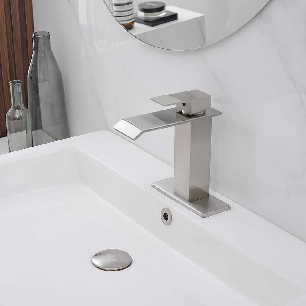 Brushed Nickel Single Handle Waterfall Bathroom Faucet