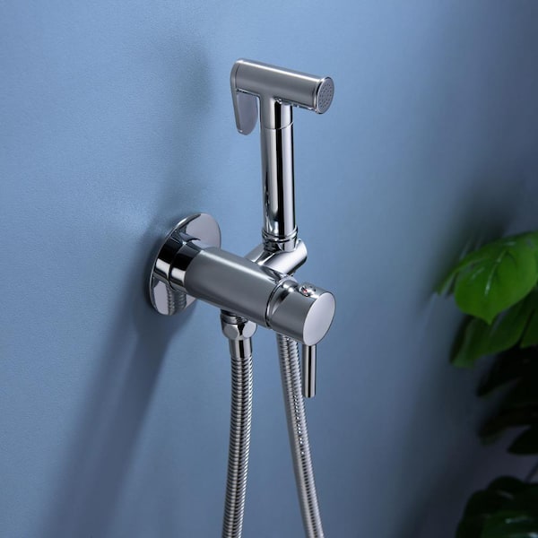 Single-Handle Bidet Faucet with Handle Wall Mount Bidet Sprayer for Toilet with Brass Rough-in Valve in Polished Chrome