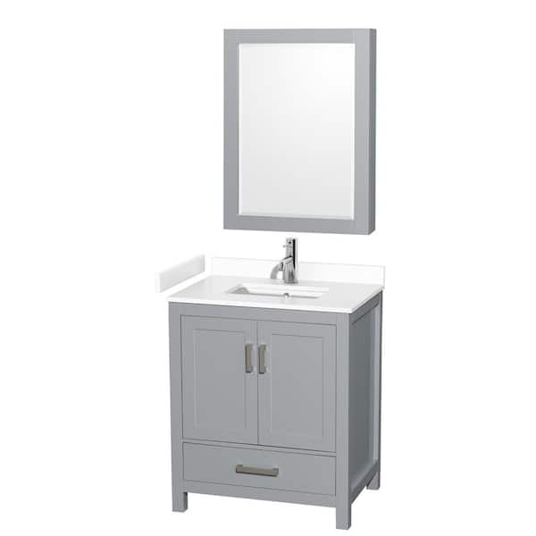 Wyndham Collection Sheffield 30 in. W x 22 in. D x 35.25 in. H Single Bath Vanity in Gray with White Cultured Marble Top and MC Mirror