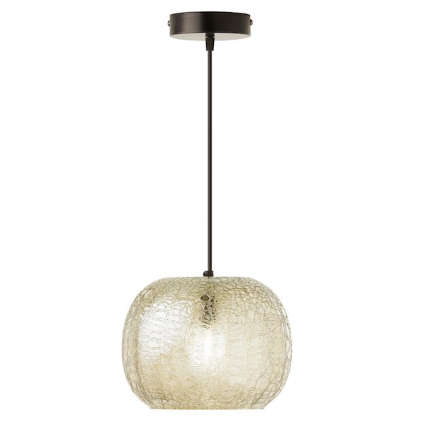 River of Goods Luna 25-Watt 1-Light Black Pendant Light with Subtle Green Luster Blown Glass Textured Globe Shade