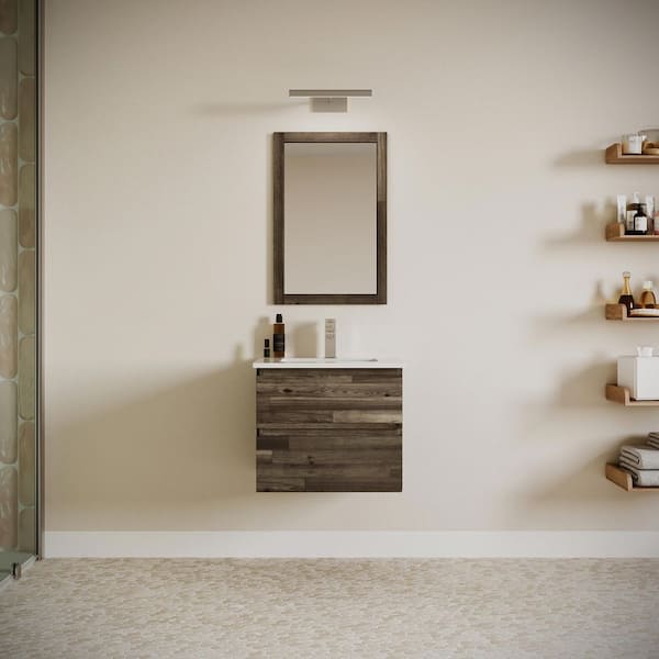 Formosa 24 in. Single Sink Wall Mount Acacia Bath Vanity with White Quartz Top and Undermount Ceramic Sink