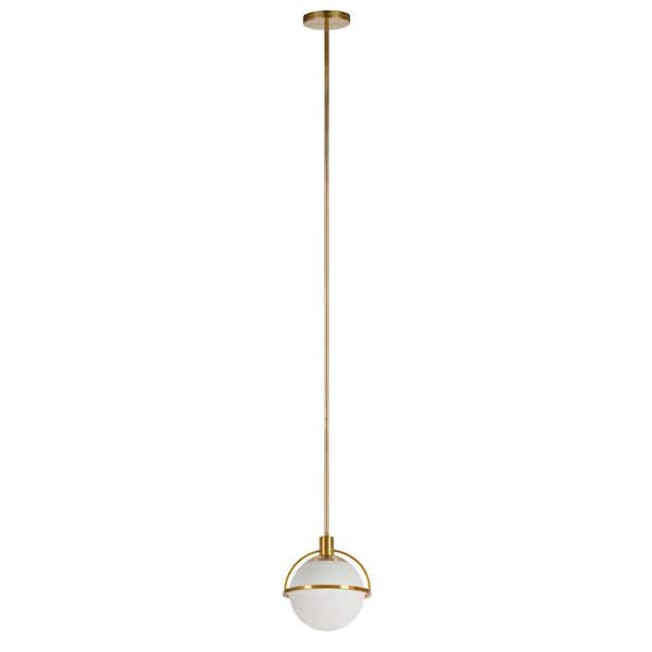 1 Light Brass Pendant, Hanging Light Fixture Milk Glass Shade
