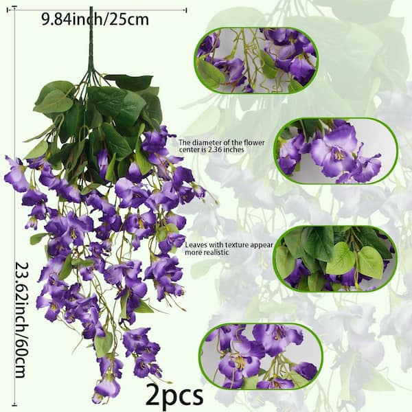 15.74 in. 2-Piece Purple Artificial Hibiscus Vine UV Resistant