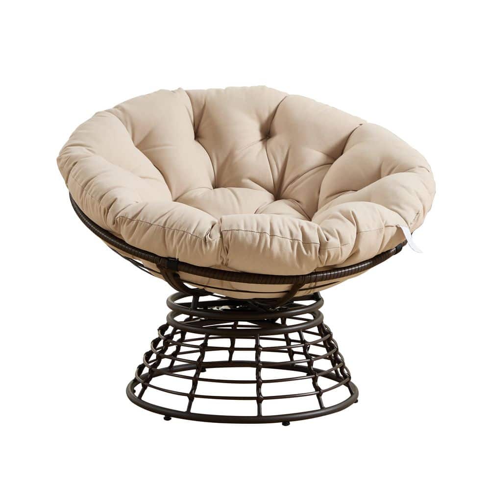 360° Swivel Wicker Indoor Outdoor Chaise Lounge with Soft Thick Beige Cushion price history on PriceWatchPro