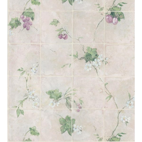 Brewster Kitchen and Bath Resource II Neutral Vine Tile Wallpaper Sample