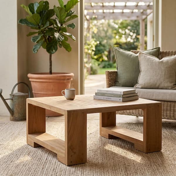 26.5 in. W Brown Finish Square Shape Aluminum Frame End Table