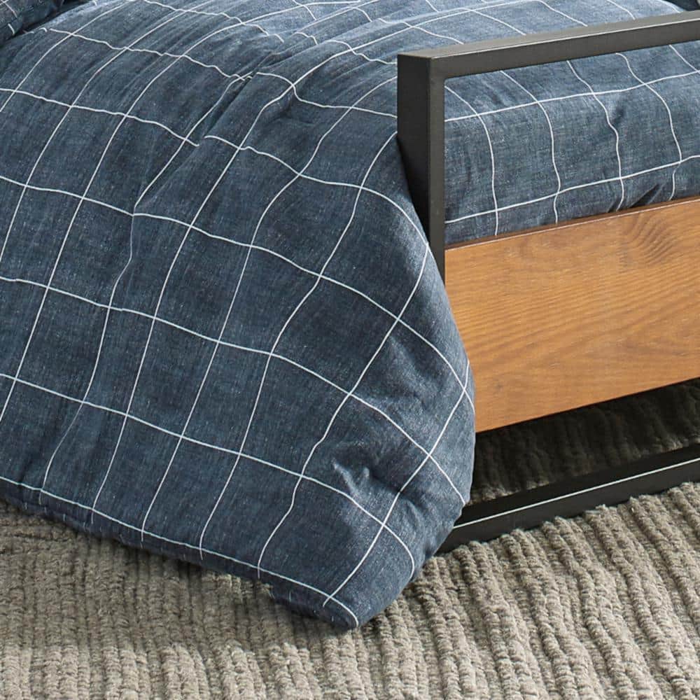 Full Blue Cotton Reversible Comforter Set with Shams