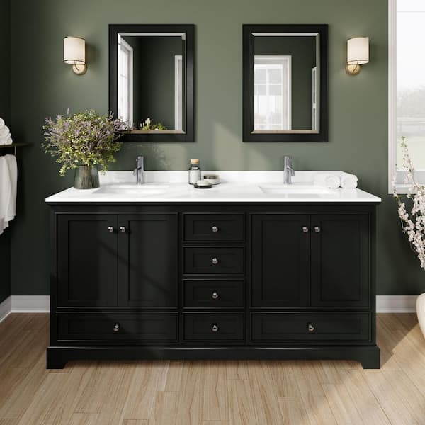 Wyndham Collection Deborah 72 in. W x 22 in. D x 35 in. H Double Bath Vanity in Dark Espresso with White Quartz Top and 24 in. Mirrors