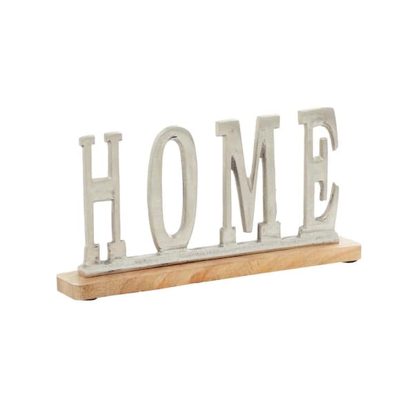 Litton Lane 6 in. H Aluminum Metal Home Decorative Sign with Wood Base