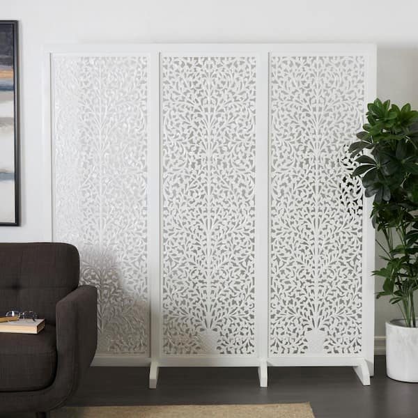 Litton Lane 6 ft. White Floral Room Divider Screen