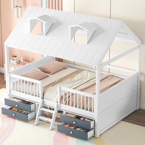 White Wood Frame Full Size Platform Bed