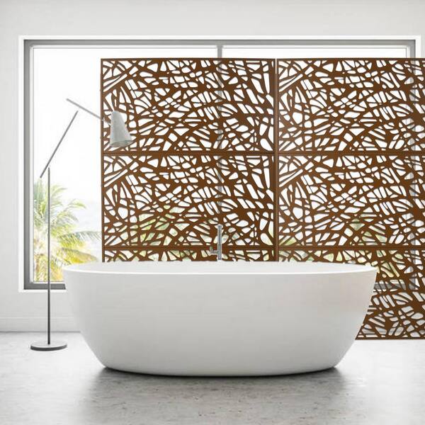 4 ft. x 6.3 ft. Brown Steel Outdoor Privacy Screen Freestanding