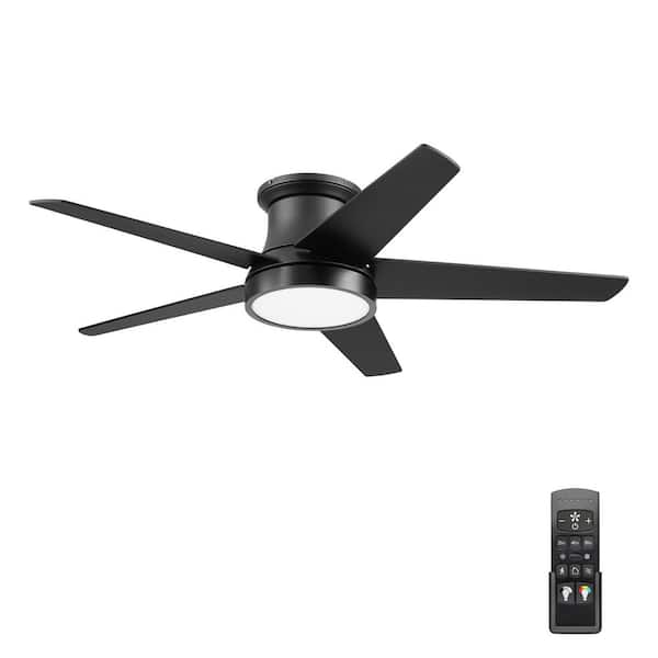 Honeywell Tynesdale 52 in. Color Changing LED Indoor 5-Blade Matte Black Flush Mount Ceiling Fan with Remote Control