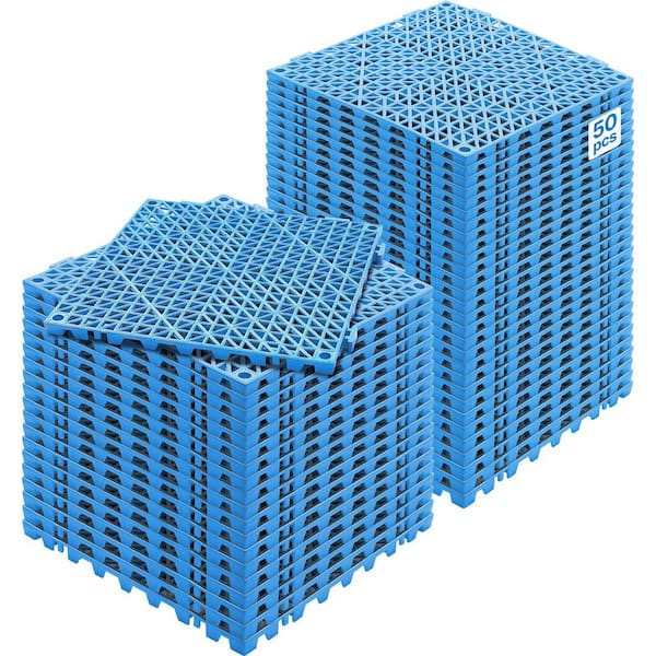 Interlocking Drainage Mat Floor Tiles Rubber Interlocking Gym Flooring Tiles Blue 12 x 12 x 0.6 in. (50 Pcs, 50 sq. ft.)