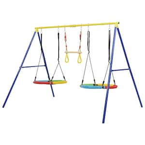 Blue Outdoor Toddler Saucer Swing Set with Disc Tree Swing Playset