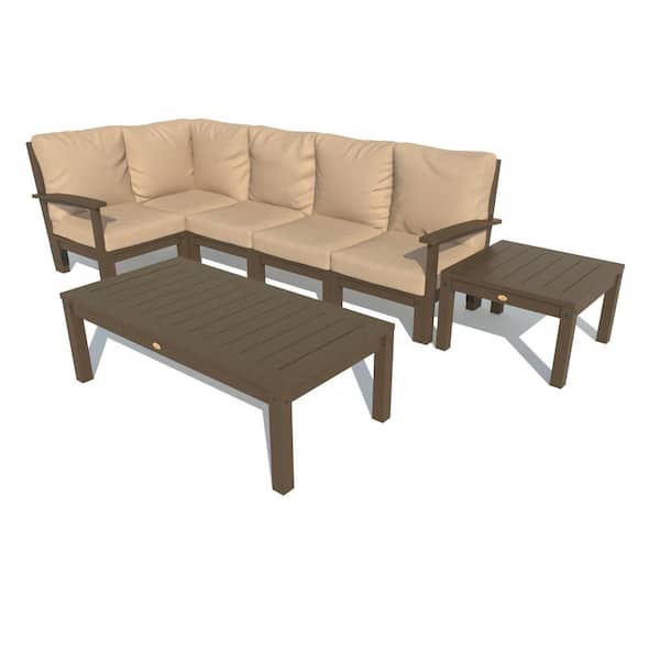 Highwood Bespoke Deep Seating 7-Piece Plastic Outdoor Sectional Set, Conversation Table, Side Table with Cushions